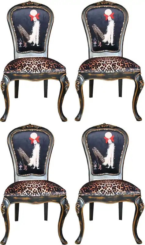 Casa Padrino Ensemble de Chaises de Salle à Manger Baroque de Luxe Femme avec des Talons Hauts Léopard / Noir / Marron 50 x 50 x H. 110 cm - 4 Chaises de Salle à Manger Faites Main - Meubles Baroques Preis Gesenkt