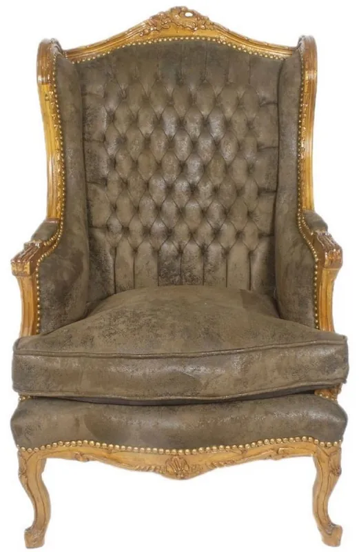 Highlight Casa Padrino Fauteuil à Oreilles Baroque Chesterfield Marron Foncé / Marron 83 x 83 x H. 110 cm - Mobilier Baroque
