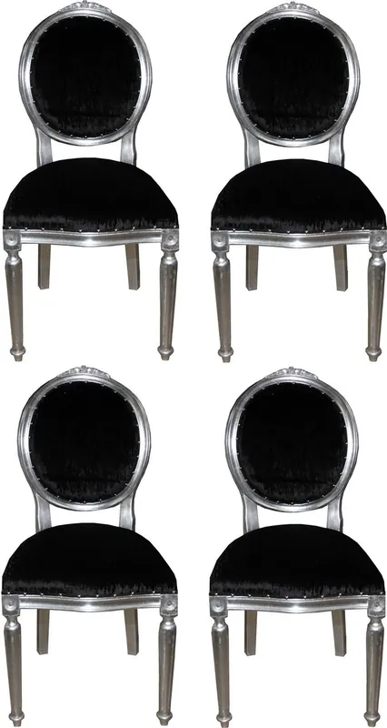 Casa Padrino Ensemble de Chaises de Salle à Manger Baroque de Luxe Médaillon Noir / Argent 50 x 52 x H. 99 cm - 4 Chaises Faites Main - Mobilier de Salle à Manger Baroque Rabatt