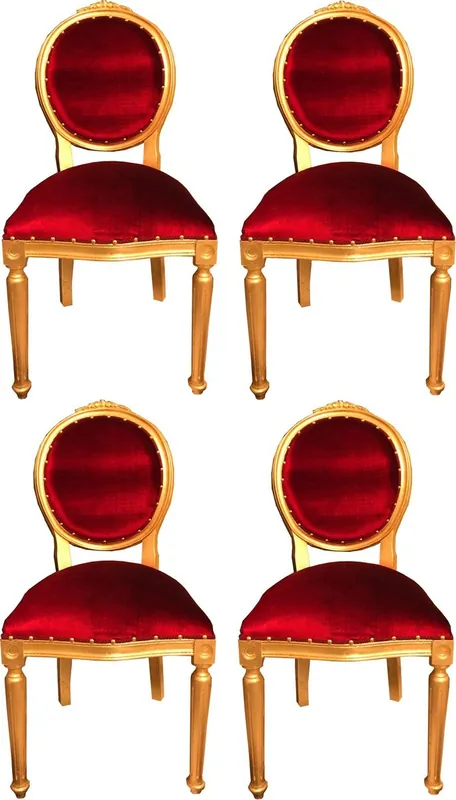 Rabatt Casa Padrino Ensemble de Chaises de Salle à Manger Baroque de Luxe Médaillon Bordeaux Rouge / Or 50 x 52 x H. 99 cm - 4 Chaises Faites Main - Mobilier de Salle à Manger Baroque