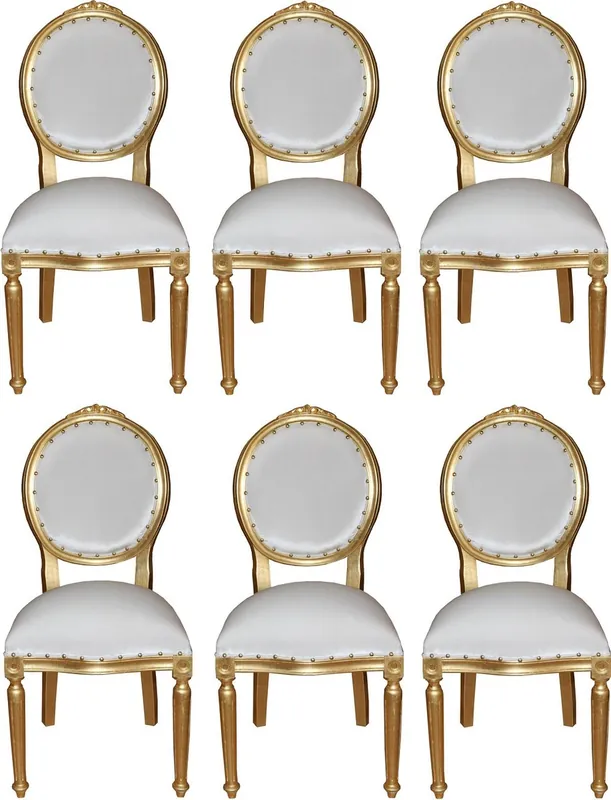 Casa Padrino Ensemble de Chaises de Salle à Manger Baroque de Luxe Médaillon Blanc / Or 50 x 52 x H. 99 cm - 6 Chaises Faites Main - Mobilier de Salle à Manger Baroque Heißes Angebot
