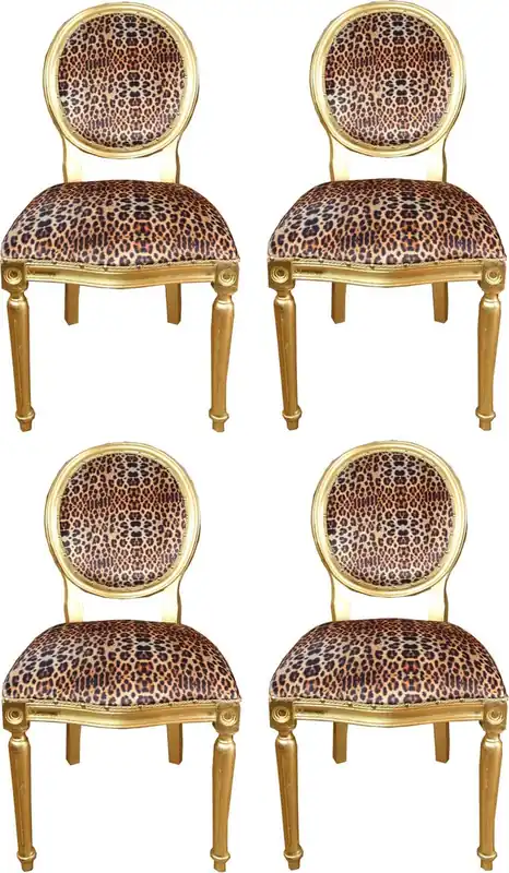 Schneller Versand Casa Padrino Ensemble de Chaises de Salle à Manger Baroque de Luxe Médaillon Léopard / Or 50 x 52 x H. 99 cm - 4 Chaises Faites Main - Mobilier de Salle à Manger Baroque