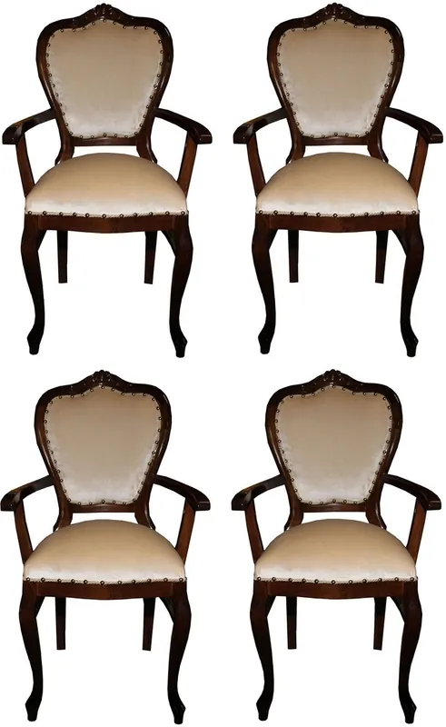 Finale Aktion Casa Padrino Ensemble de Chaises de Salle à Manger Baroque de Luxe Crème / Marron 60 x 47 x H. 99 cm - 4 Chaises de Salle à Manger Faites Main avec Accoudoirs - Meubles de Salle à Manger Baroque