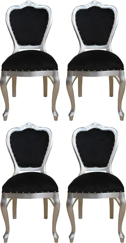 Abverkauf Casa Padrino Ensemble de Chaises de Salle à Manger Baroque de Luxe Noir / Argent 45 x 46 x H. 99 cm - 4 Chaises de Salle à Manger Faites Main - Meubles de Salle à Manger Baroque