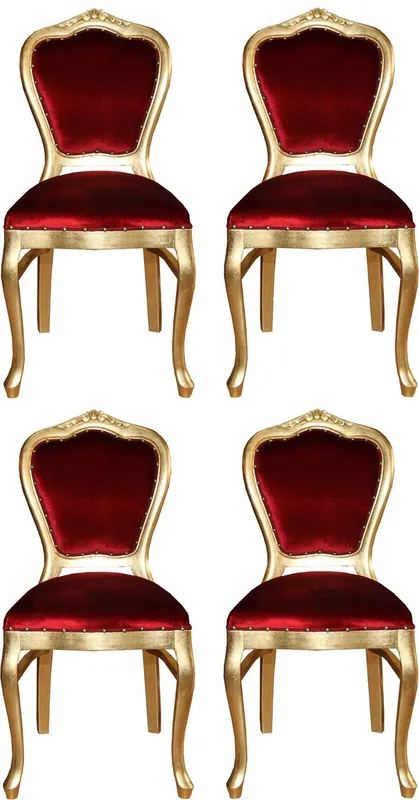 Casa Padrino Ensemble de Chaises de Salle à Manger Baroque de Luxe Bordeaux Rouge / Or 45 x 46 x H. 99 cm - 4 Chaises de Salle à Manger Faites Main - Meubles de Salle à Manger Baroque Meistverkauft