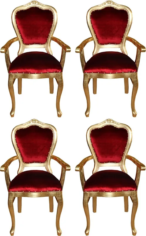 Solange Der Vorrat Reicht Casa Padrino Ensemble de Chaises de Salle à Manger Baroque de Luxe Bordeaux Rouge / Or 60 x 47 x H. 99 cm - 4 Chaises de Salle à Manger Faites Main avec Accoudoirs - Meubles de Salle à Manger Baroque