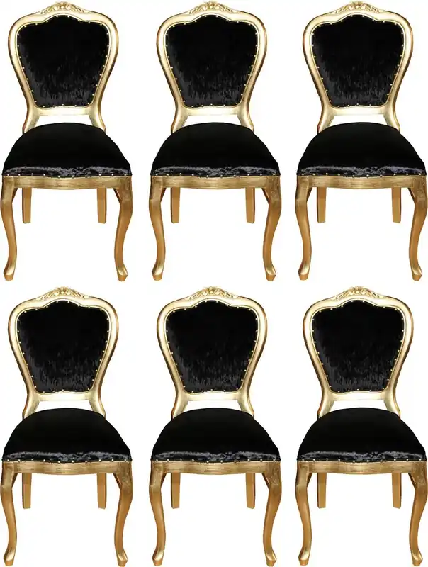 Casa Padrino Ensemble de Chaises de Salle à Manger Baroque de Luxe Noir / Or 45 x 46 x H. 99 cm - 6 Chaises de Salle à Manger Faites Main - Meubles de Salle à Manger Baroque Begrenztes Angebot