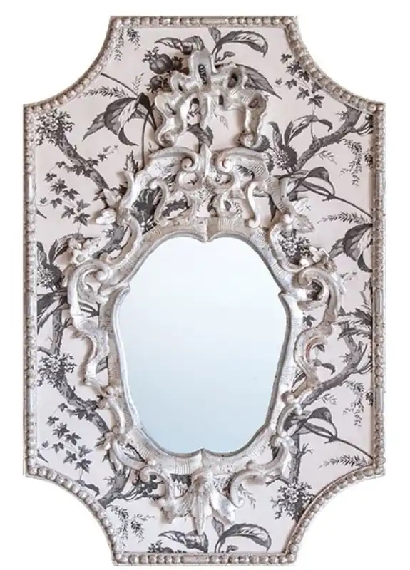 Jetzt Bestellen Casa Padrino Miroir Baroque Gris / Blanc / Blanc Antique 65 x H. 99 cm - Miroir Mural Baroque avec Motif de Plantes