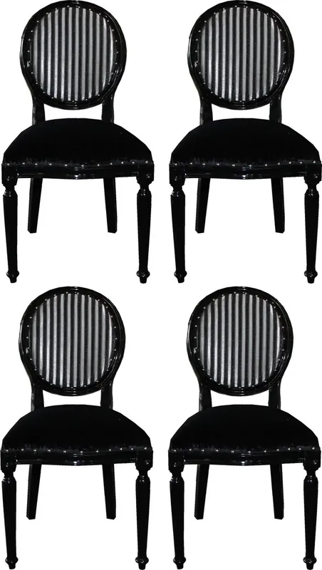 Kracherpreis Casa Padrino Ensemble de Chaises de Salle à Manger Baroque de Luxe Médaillon Noir / Argent 50 x 52 x H. 99 cm - 4 Chaises Faites Main - Mobilier de Salle à Manger Baroque