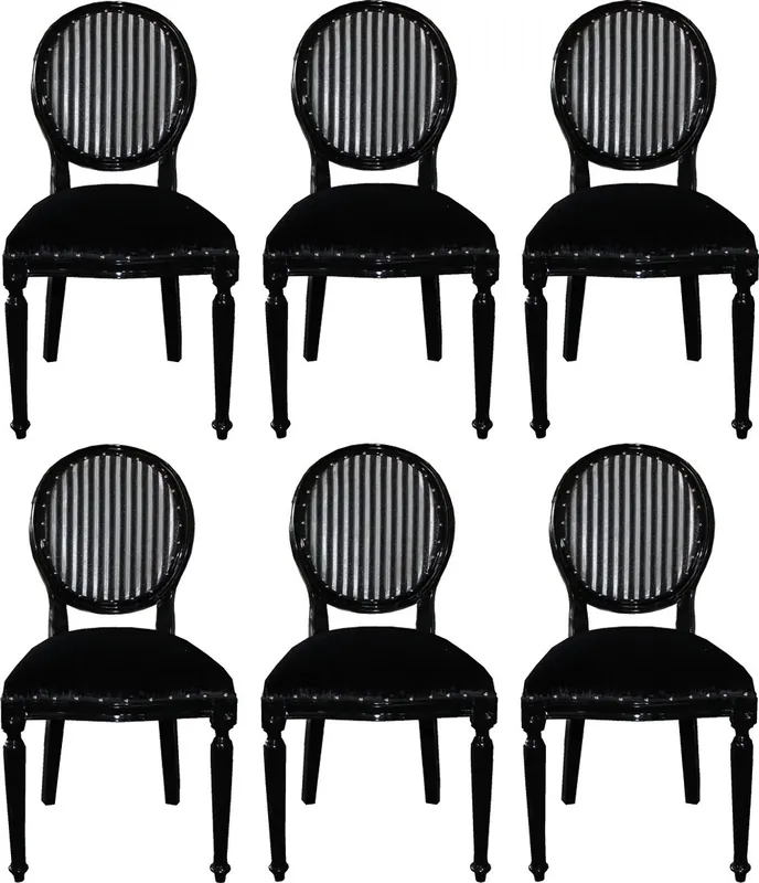 Neue Ware Casa Padrino Ensemble de Chaises de Salle à Manger Baroque de Luxe Médaillon Noir / Argent 50 x 52 x H. 99 cm - 6 Chaises Faites Main - Mobilier de Salle à Manger Baroque