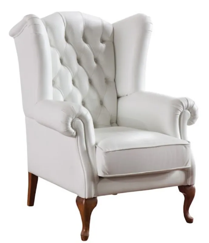Top-Preis Casa Padrino Fauteuil à Oreilles Art Déco Chesterfield de Luxe en Cuir Blanc / Marron 79 x 90 x H. 108 cm - Meubles de Salon