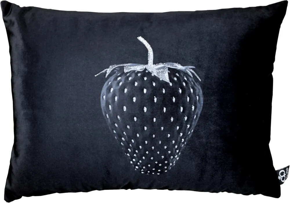 Highlight Coussin décoratif de luxe à la fraise Casa Padrino avec strass bling bling noir / argent 35 x 55 cm - velours de qualité - accessoires de décoration de luxe