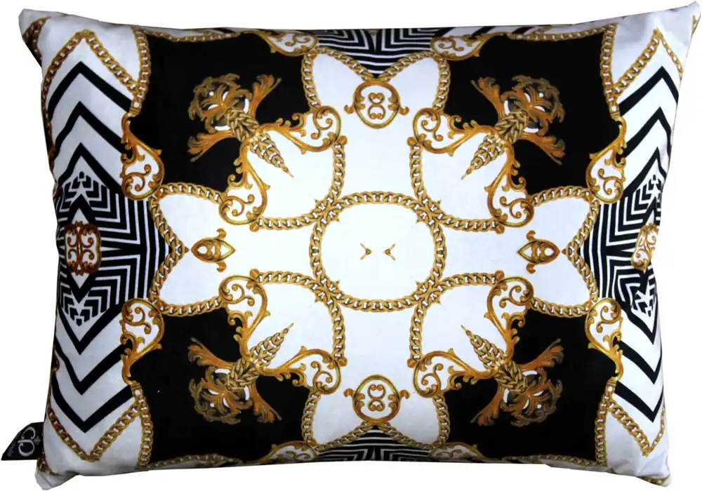 Coussin baroque de luxe Casa Padrino Paris noir / blanc / or 35 x 55 cm - Tissu en velours raffiné - Accessoires de décoration de salon Top-Seller