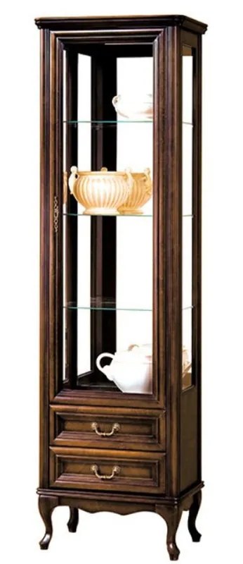 Casa Padrino Armoire Vitrine Art Nouveau de Luxe Brun Foncé 64,3 x 42,5 x H. 206 cm - Armoire de Salon avec Porte en Verre et 2 Tiroirs - Meubles de Salon Preisknaller