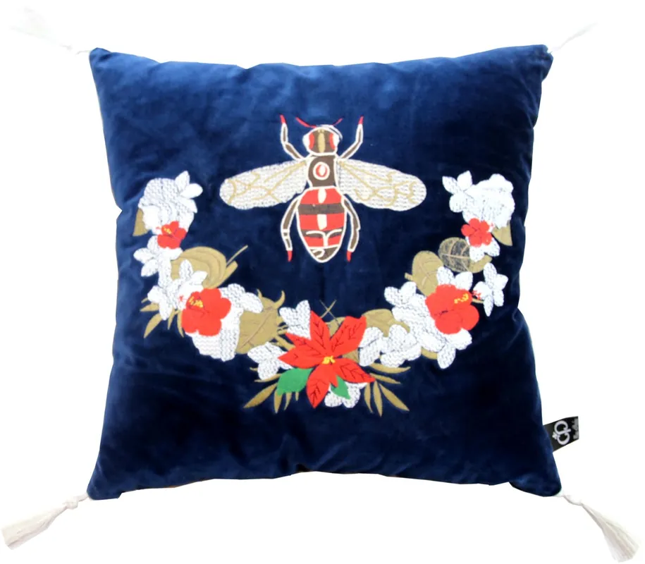 Coussin décoratif de luxe Casa Padrino avec glands Bee Blue / White 45 x 45 cm - velours de qualité - Accessoires de décoration de luxe Sonderangebot