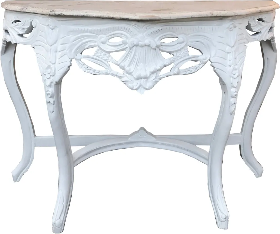 Casa Padrino console baroque blanc / crème avec plateau en marbre - meubles console de style antique Highlight