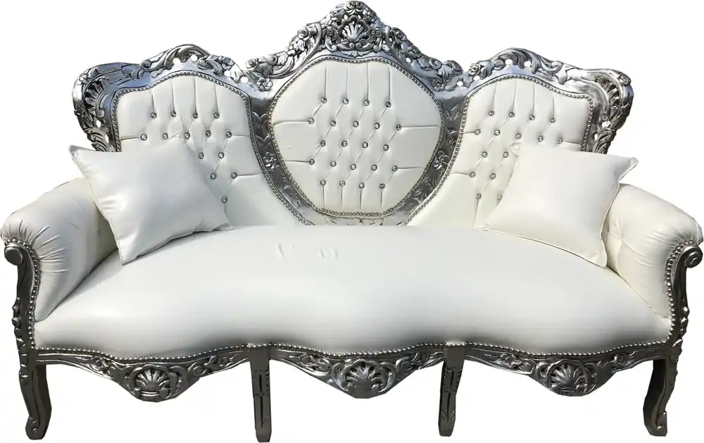 Günstig Casa Padrino Canapé 3 places King Size Simili Cuir Blanc / Argent avec strass Bling Bling - Salon Couch Furniture Lounge