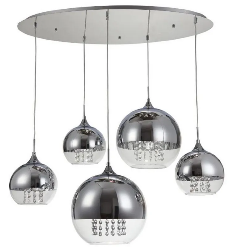 Casa Padrino lampe suspendue argent Ø 91 x H. 95 cm - Lampe Suspendue avec Abat-Jours Ronds et Magnifiques Suspensions en Cristal Knallerangebot