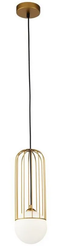 Casa Padrino Lampe Suspendue Or / Blanc Ø 12 x H. 35 cm - Lampe Suspendue Réglable en Hauteur avec Abat-Jour Sphérique en Verre Dépoli Sale