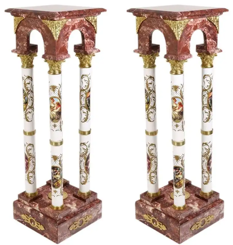 Casa Padrino ensemble de piliers baroque en marbre rouge / blanc / or - Élégant Piliers de Style Baroque Highlight