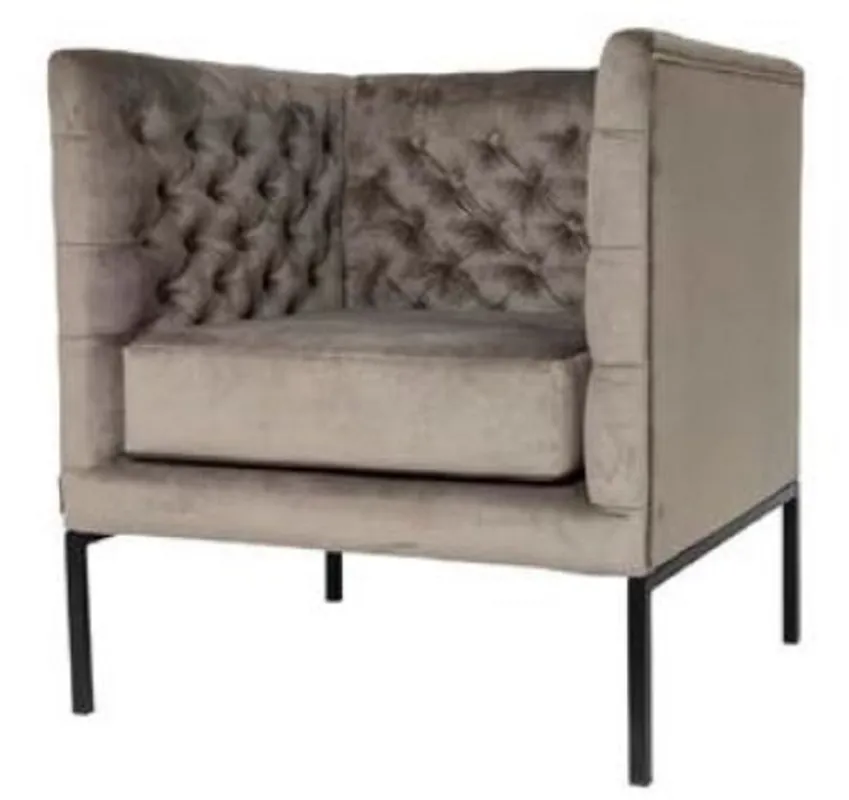 Versand Am Gleichen Tag Casa Padrino Fauteuil Chesterfield de Luxe en Velours Gris / Noir 75 x 67 x H. 83 cm - Mobilier Chesterfield