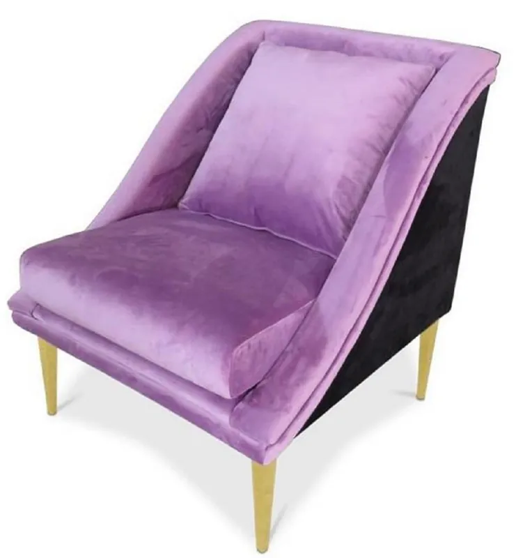 Neu Casa Padrino Fauteuil de Salon de Luxe en Velours Violet / Noir / Or 61 x 61 x H. 78 cm - Mobilier de Luxe
