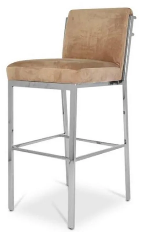 Casa Padrino chaise de bar de luxe taupe / argent 43 x 54 x H. 101 cm - Tabouret de Bar en Acier Inoxydable avec Tissu Velours Mega-Angebot