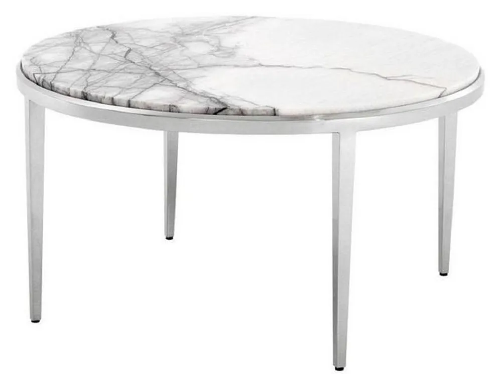Angebot Casa Padrino table basse de luxe blanc / argent Ø 65 x H. 36 cm - Table Basse Ronde avec Plateau en Marbre