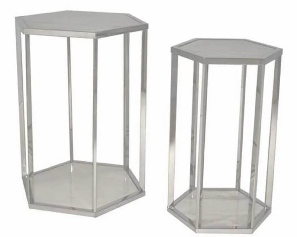 Casa Padrino ensemble table d'appoint de luxe argent / blanc - Tables en Acier Inoxydable avec Dalles de Marbre - Collection de Luxe Echt