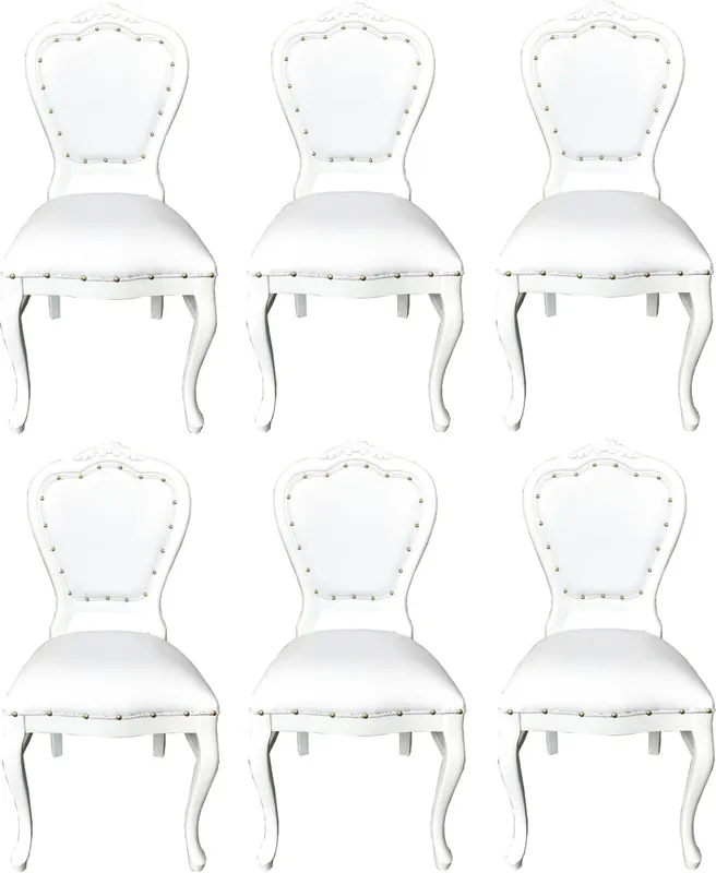Casa Padrino Ensemble de Chaises de Salle à Manger Baroque de Luxe Blanc / Blanc 45 x 47 x H. 99 cm - 6 Chaises Faites Main en Similicuir - Meubles de Salle à Manger Baroque Sonderangebot