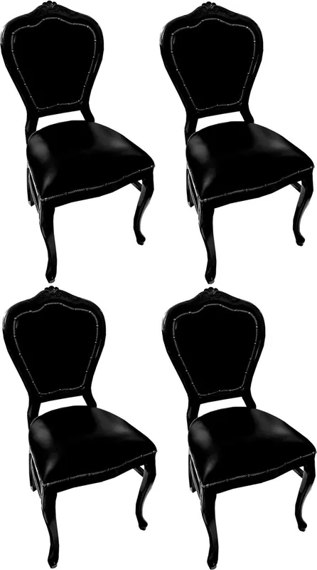 Aktuell Casa Padrino Ensemble de Chaises de Salle à Manger Baroque de Luxe Noir / Noir 45 x 47 x H. 99 cm - 4 Chaises de Salle à Manger en Bois Massif Faites à la Main avec Cuir Véritable - Meubles de Salle à Manger Baroque