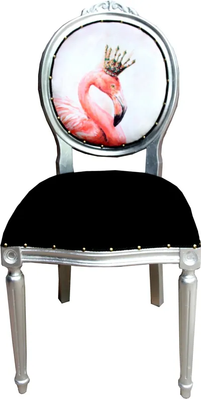 Casa Padrino Baroque Luxury Chair Flamingo / Silver avec couronne et strass Bling Bling - Chaise design Markenprodukt