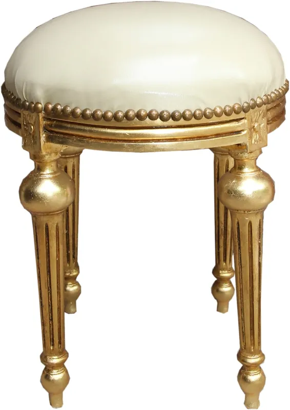 Jetzt Bestellen Casa Padrino Tabouret baroque aspect cuir / Or - Mobilier tabouret rond baroque