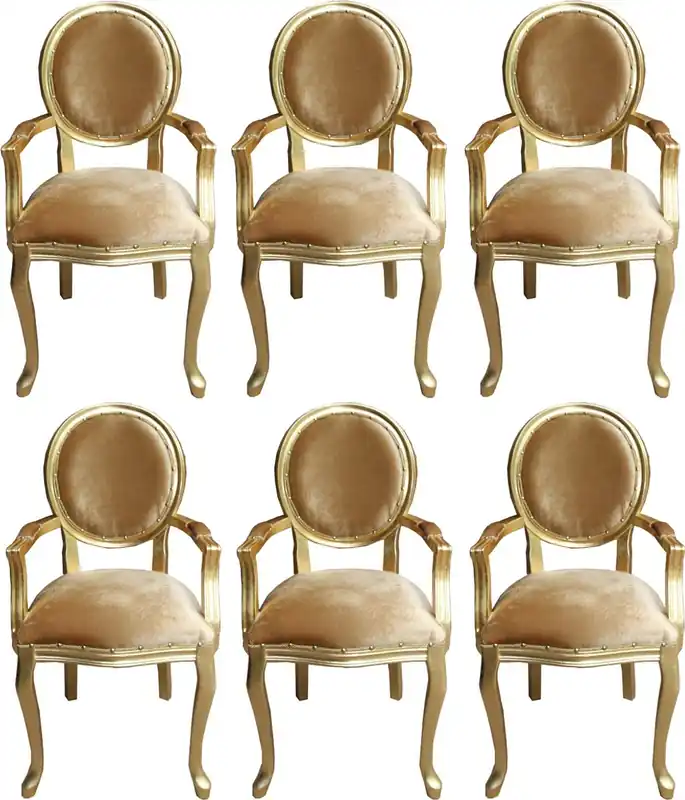Casa Padrino Ensemble de Chaises de Salle à Manger Baroque de Luxe Médaillon Or / Or 58 x 54 x H. 103 cm - 6 Chaises de Salle à Manger Faites Main avec Accoudoirs - Mobilier Baroque Garantierte Lieferung