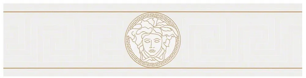 Versace Papier Peint Non Tissé Baroque Design Grec 935223 Blanc / Or - Bordure - Papier Peint Design - Qualité de Luxe Sichere Zahlung