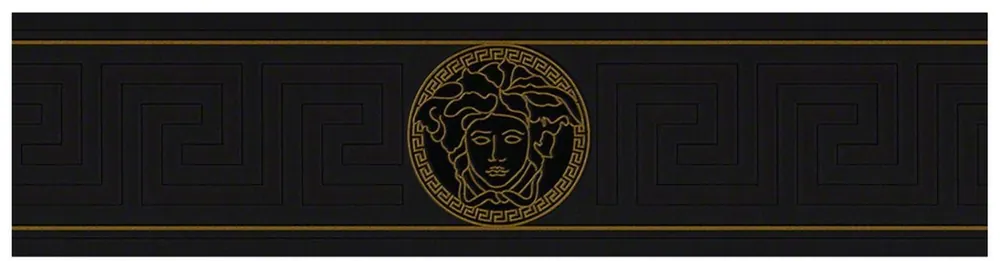 Versace Papier Peint Non Tissé Baroque Design Grec 935224 Noir / Or - Bordure - Papier Peint Design - Qualité de Luxe Preisreduziert