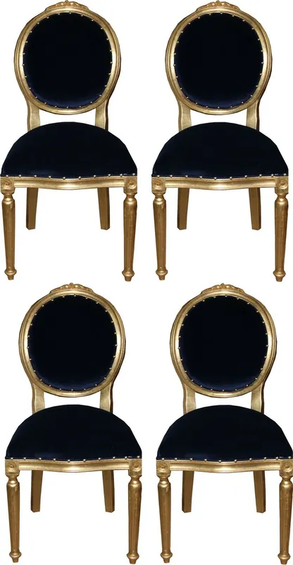Casa Padrino ensemble de salle à manger baroque de luxe médaillon bleu royal / or 50 x 52 x H. 99 cm - 4 Chaises de Salle à Manger Faites à la Main - Meubles Baroques Heißes Angebot