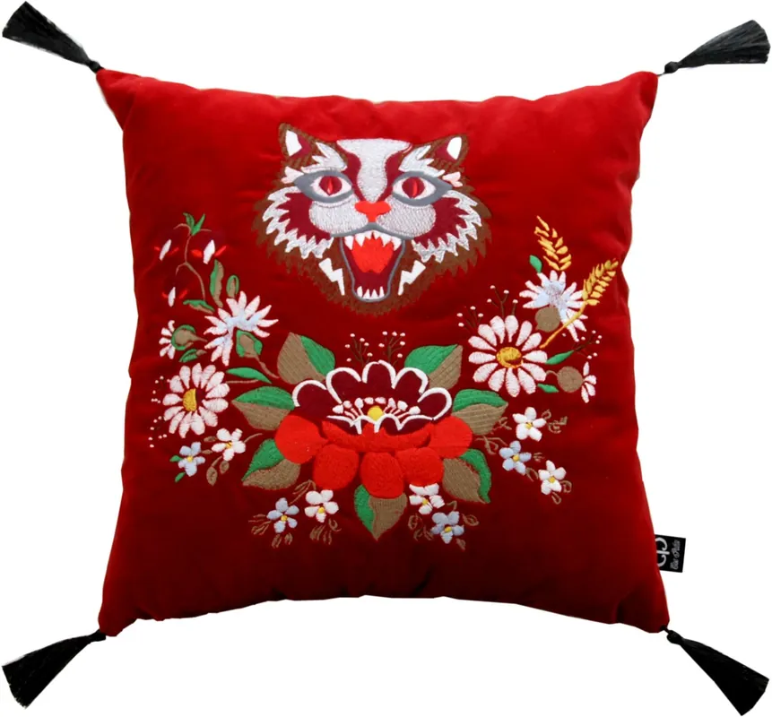 Coussin décoratif de luxe avec pompons Casa Padrino, rouge / noir, 45 x 45 cm - Velours de luxe - Living Cushion Jetzt Bestellen