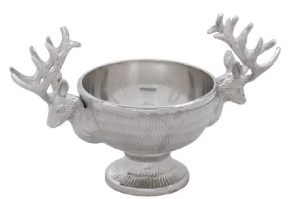 Casa Padrino bol de luxe avec poignées de tête de renne argent 26 x 13 x H. 15 cm - Bol Décorative en Laiton Letzte Chance