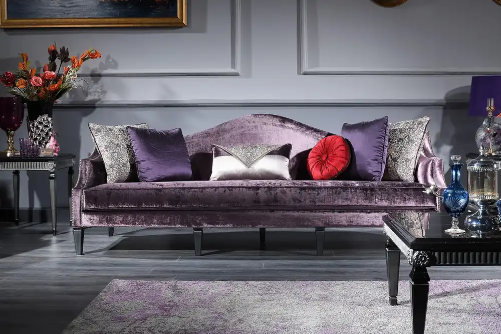 Super-Preis Casa Padrino Canapé Baroque de Luxe en Velours Violet / Noir / Argent 245 x 93 x H. 90 cm - Canapé de Salon - Mobilier de Salon de Style Baroque