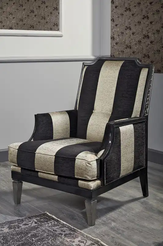 Top-Angebot Casa Padrino fauteuil baroque de luxe noir / or / argent 72 x 76 x H. 103 cm - Fauteuil de Salon à Rayures - Mobilier Baroque