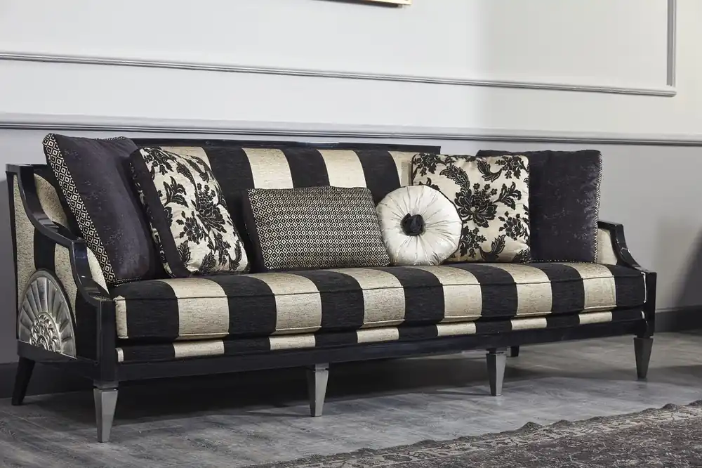 Casa Padrino Canapé Baroque de Luxe Noir / Or / Argent 244 x 95 x H. 88 cm - Mobilier de Salon Baroque Preisknaller