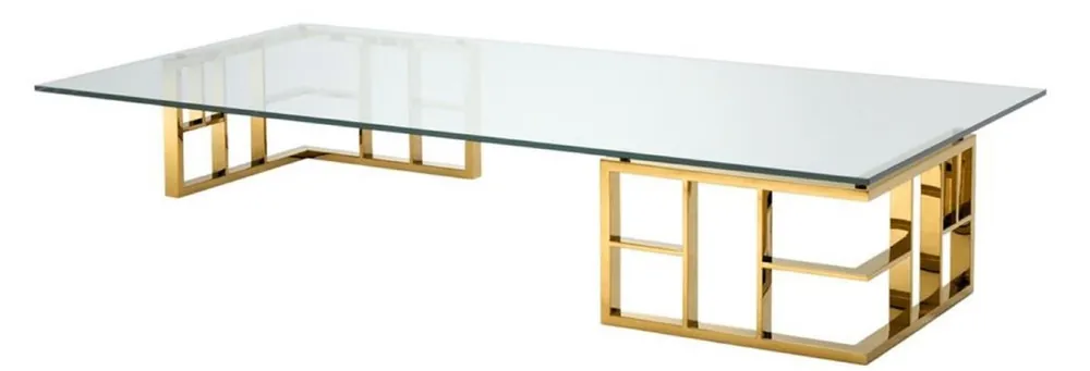 Neu Casa Padrino table basse de luxe or 180 x 90 x H. 32,2 cm - Table de Salon en Acier Inoxydable avec Plateau en Verre - Mobilier Design