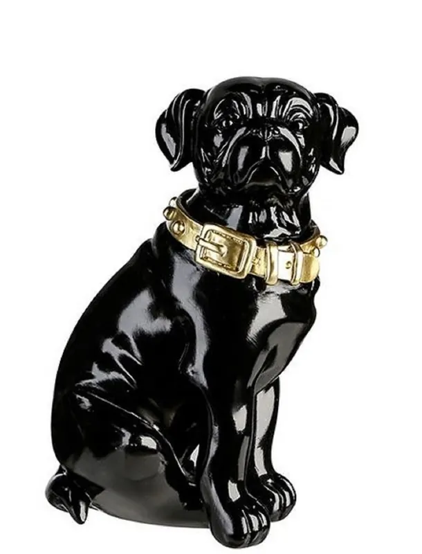 Bestpreis Casa Padrino figurine déco chien avec collier noir brillant / or 11 x 10 x H. 16 cm - Accessoires Déco