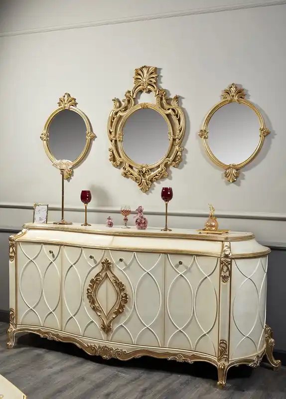 Neue Ware Casa Padrino ensemble de salle de séjour baroque de luxe blanc / or antique - Somptueuse Commode Baroque et 3 Miroirs Mural - Mobilier Baroque