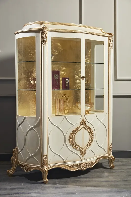 Casa Padrino Armoire Vitrine Baroque de Luxe Blanc / Or Antique 132 x 57 x H. 201 cm - Vitrine Somptueuse Baroque avec 2 Portes - Meubles de Salon Baroque Nur Heute