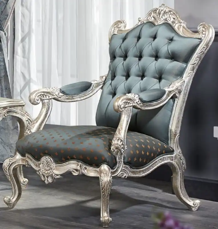 Sofort Bestellen Casa Padrino Fauteuil Trône Baroque de Luxe Chesterfield Turquoise / Turquoise Foncé / Or / Argent 87 x 83 x H. 110 cm - Mobilier Baroque