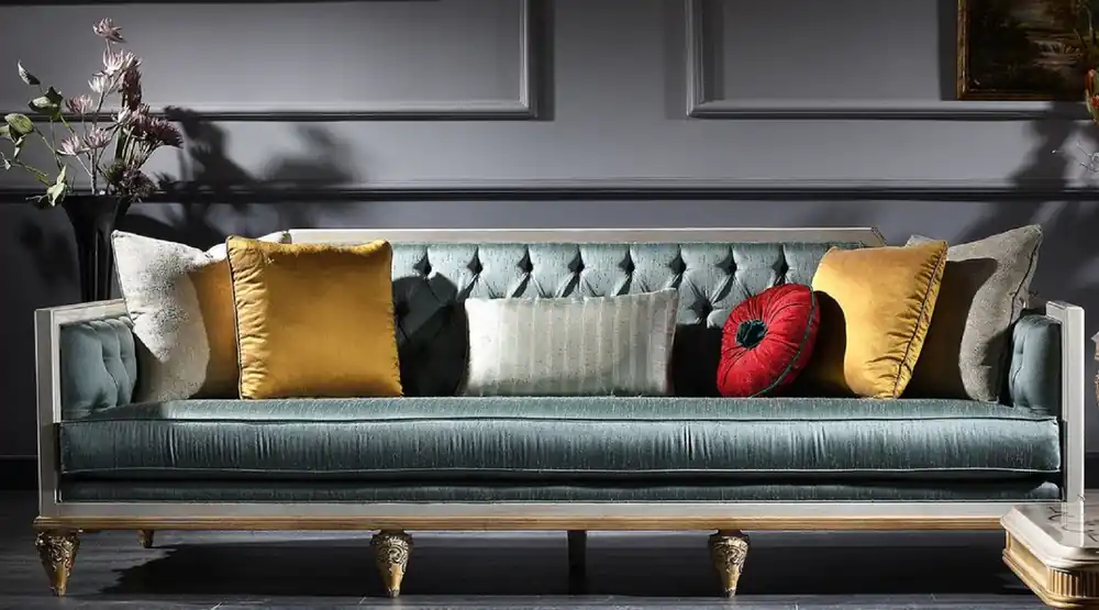 Casa Padrino Canapé Baroque de Luxe Turquoise / Blanc / Or 256 x 89 x H. 90 cm - Somptueux Canapé Chesterfield de Style Baroque Direktkauf