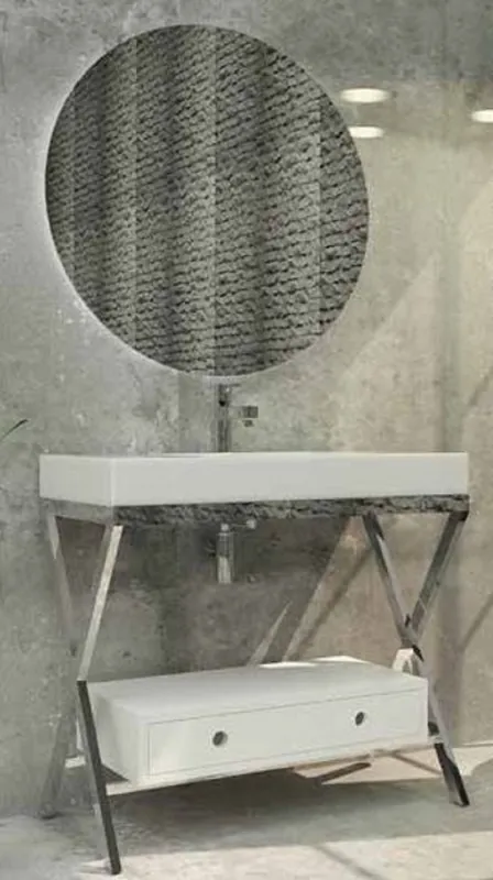 Zertifiziert Casa Padrino Ensemble de Salle de Bain de Luxe Argent / Blanc - 1 Table de Lavage avec Tiroir et 1 Lavabo et 1 Miroir Mural LED - Qualité de Luxe