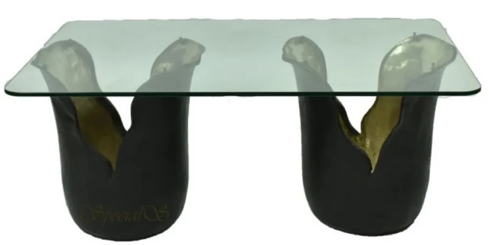 Casa Padrino table basse de luxe noir / or 120 x 75 x H. 53 cm - Table de Salon avec Plateau en Verre - Mobilier Design Aktuell